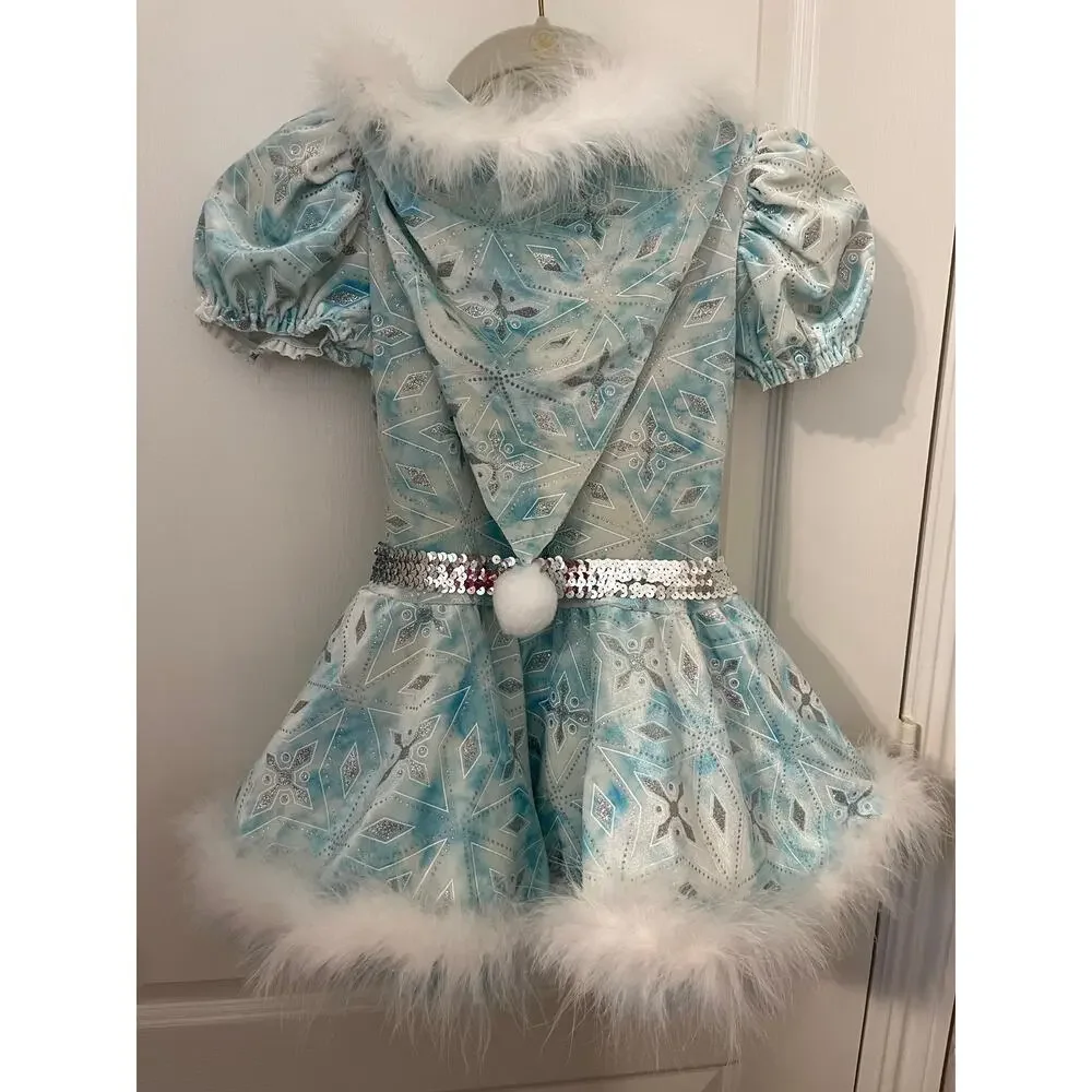 Girls Ice Princess Snow Queen Winter Recital Costume Faux Fur Cape Dress Set Lg
